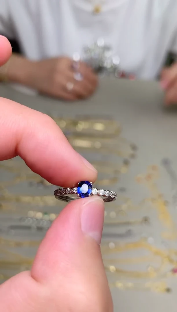 戒指蓝宝石银S925镶嵌戒指