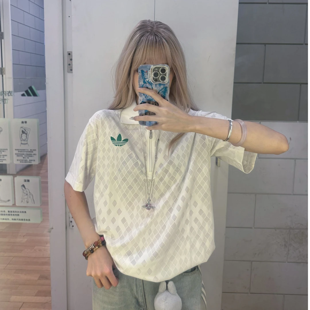 ADIDAS 三叶草夏季新款半拉链短袖 JL9675