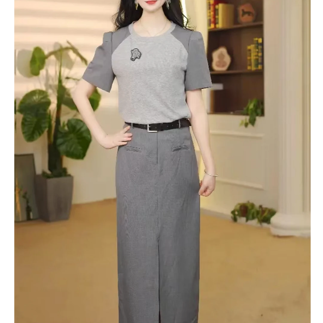 B130 时尚圆领撞色拼接西装洋气简约休闲气质通勤百搭套装Man