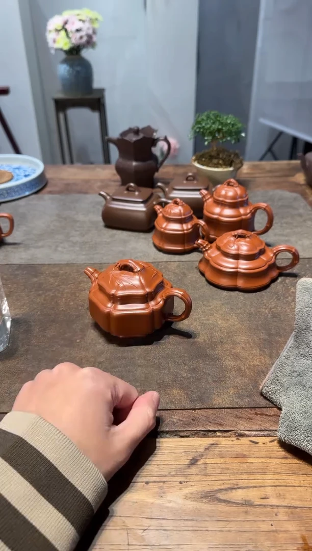 茶壶紫砂锋*六方海棠双线竹鼓