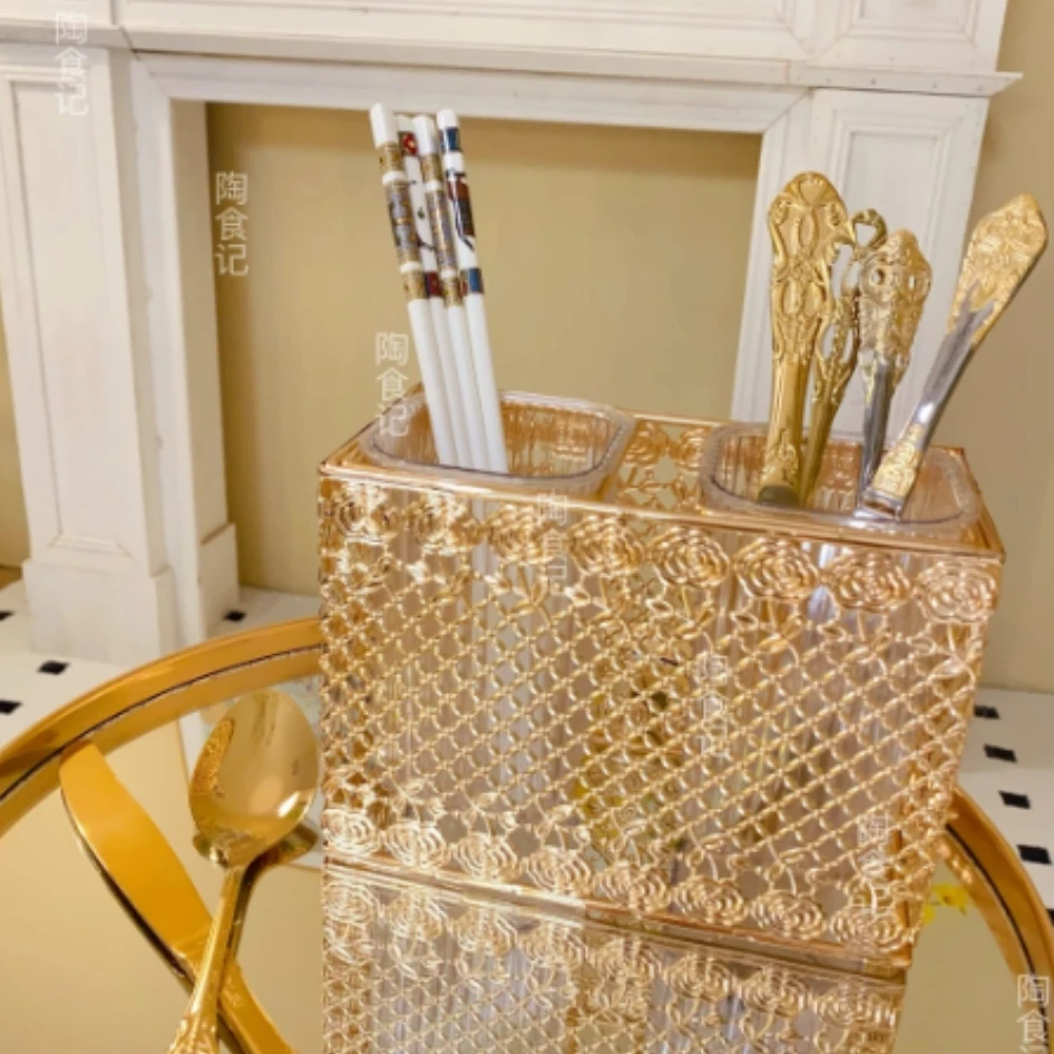 新款笔筒轻奢金属家用厨房收纳盒摆件