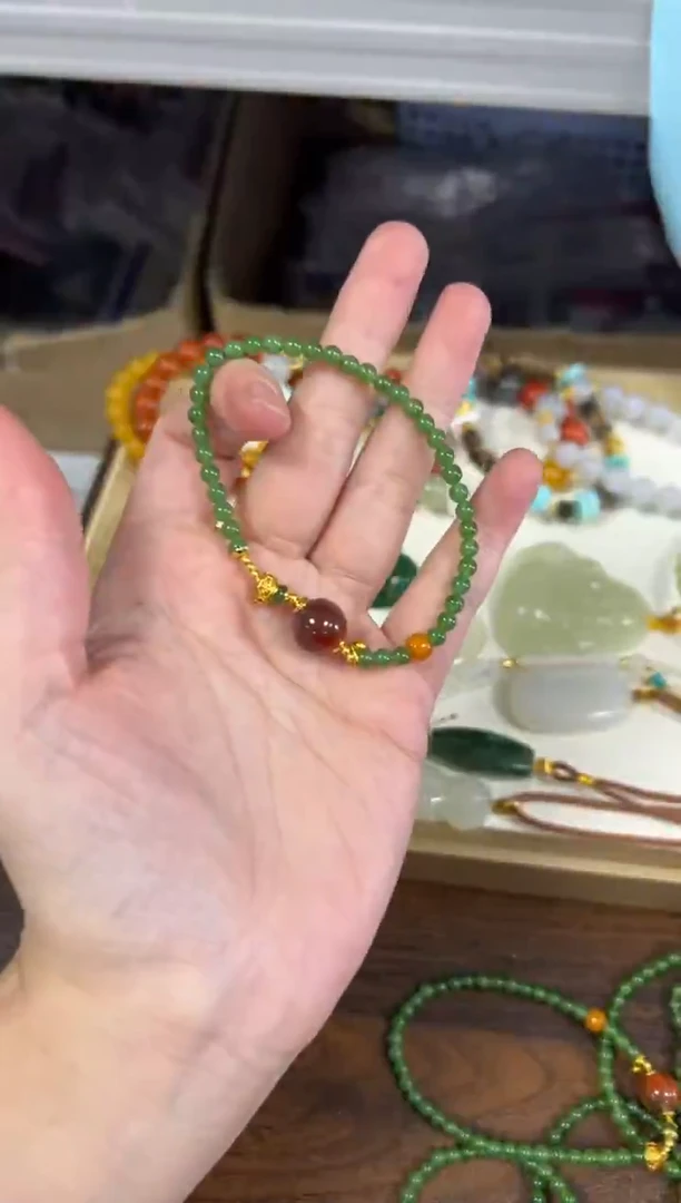 项链未镶嵌和田玉孤品和田玉碧玉小米珠手链[0944]