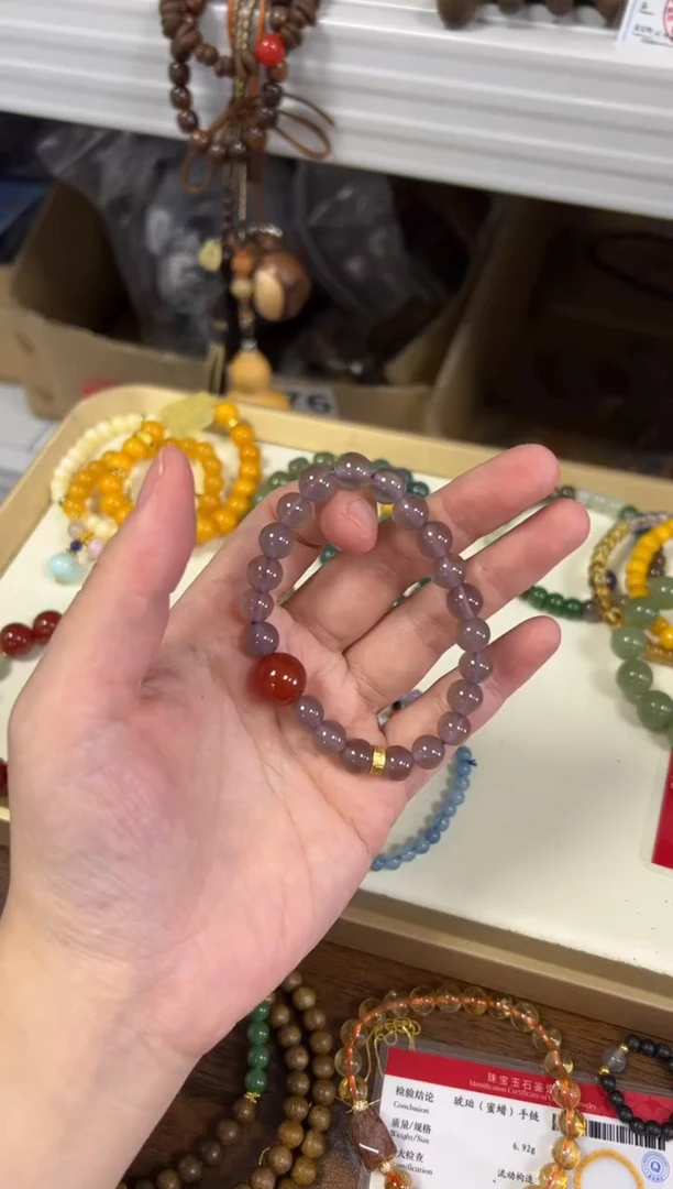 玛瑙/玉髓手链未镶嵌冰烟紫玛瑙红大顶珠手串[0108]