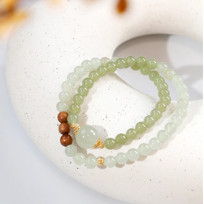 【雨过天晴】青海冰晴水渐变双圈和田玉手串0.6cm