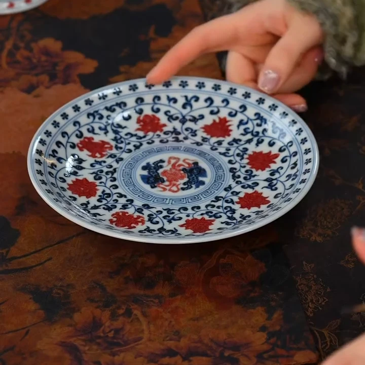 【墨舍名窑】预售15屹朴青花釉里红缠枝狮心壶承yipu234