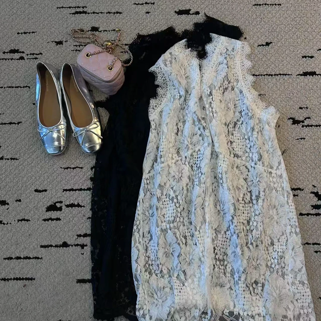 晶咕【解语花】韩版镂空设计感宽松复古花边蕾丝背心