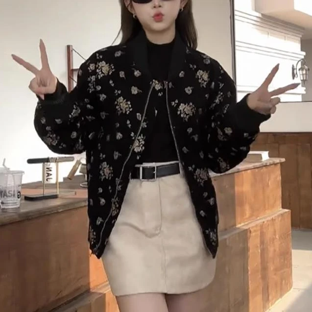 【向大姐】2025春季新款复古丝绒提花工艺休闲外套碎花小众设计百搭