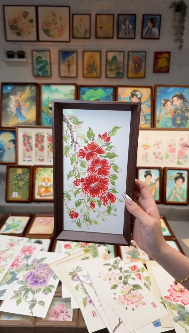 国画红扶桑花 手绘国画27