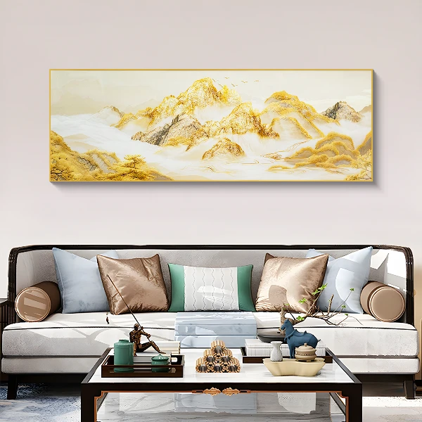 背靠金山风景床头画简约高级感客厅房间装饰画客厅聚财山70200
