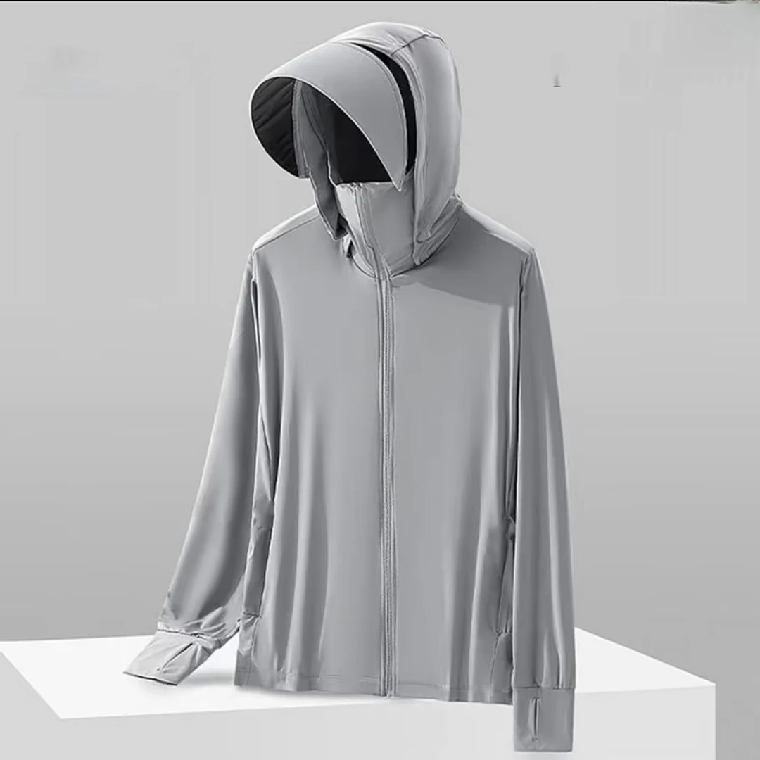 K511原纱锦纶-可拆卸黑胶大帽檐口袋锦纶透气网眼拉链防晒衣JH