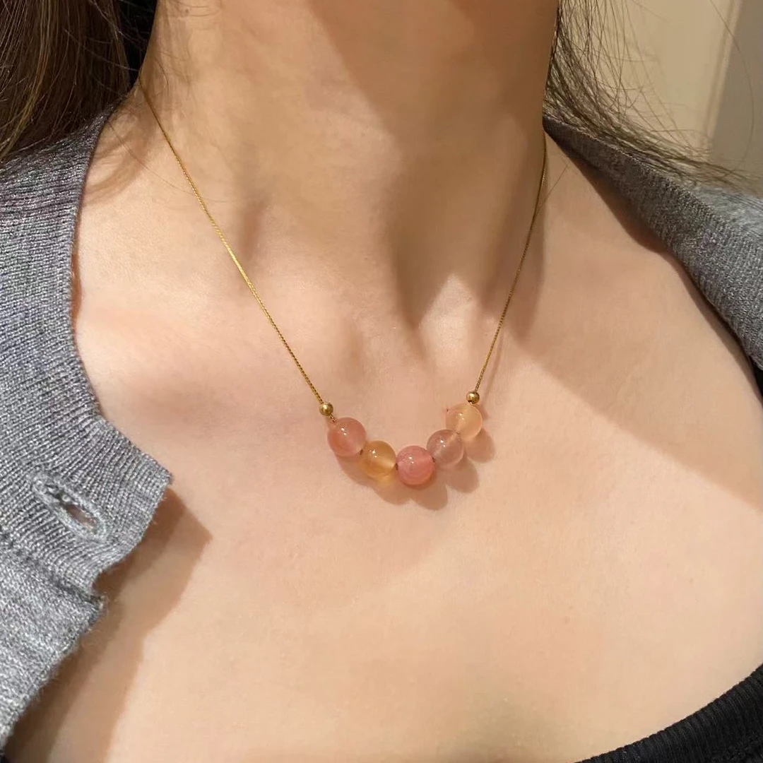 天然光晕玛瑙珠项链