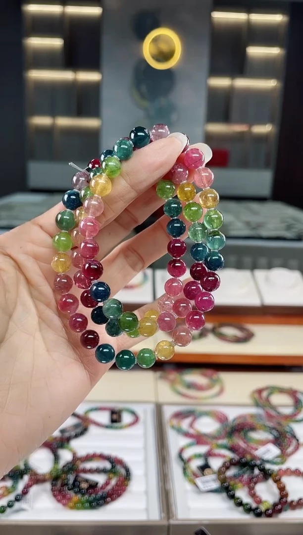 未镶嵌老矿碧玺彩虹三圈手串7mm+碧玺（多样性发一条）Q