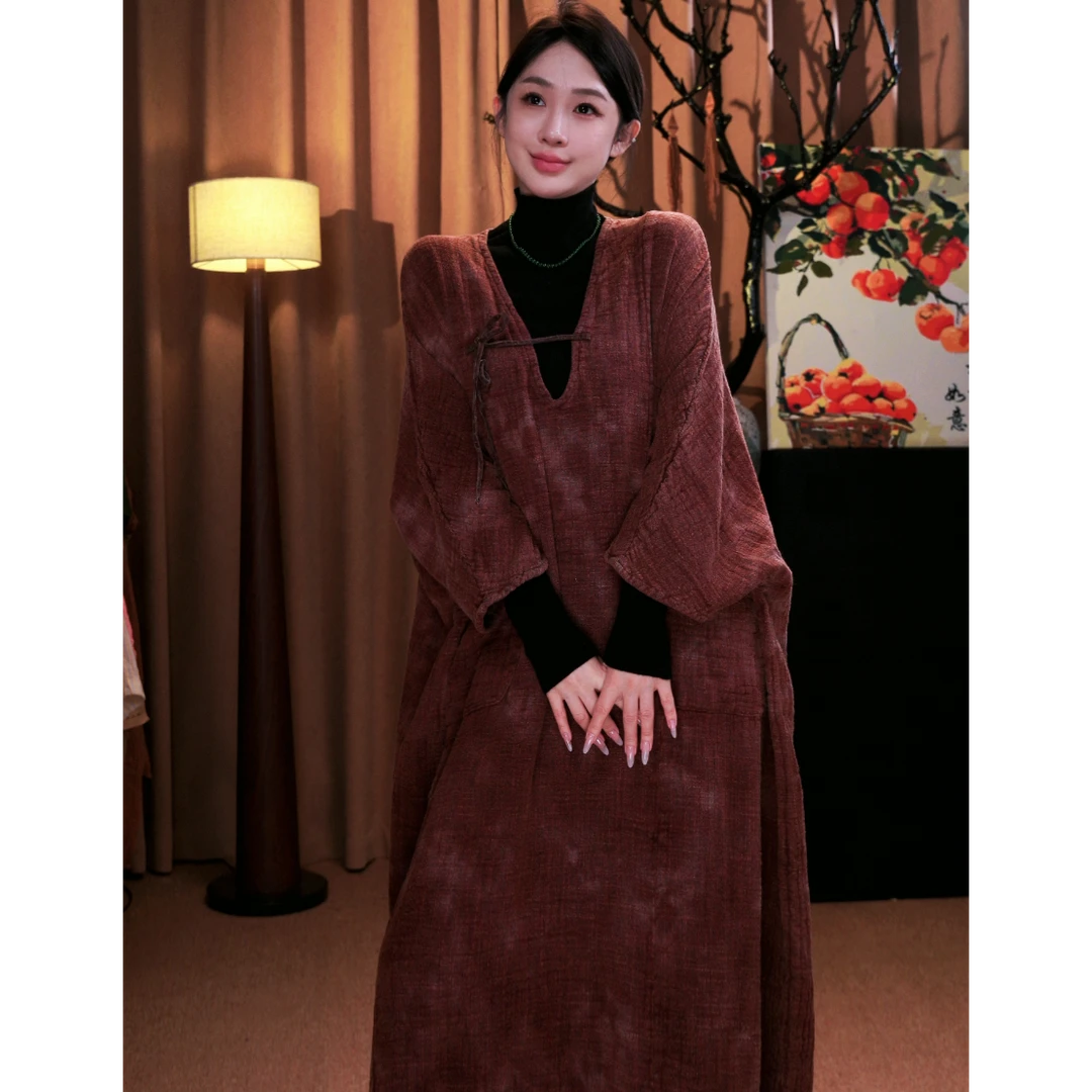 壹木亚麻扎染简约大气袍子