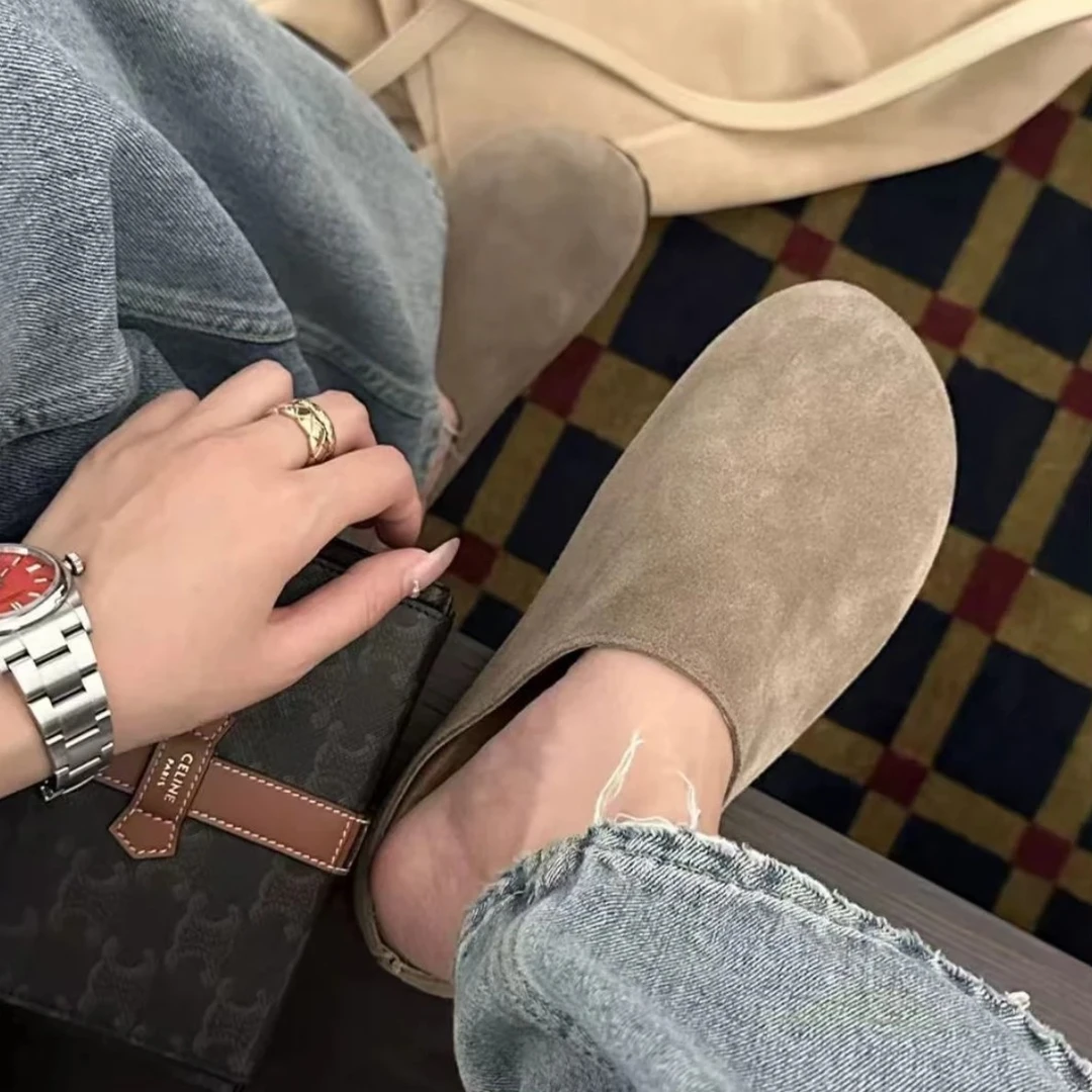 极简风ROW系列高级包头舒适软底勃肯鞋真皮女款足弓支撑穆勒拖