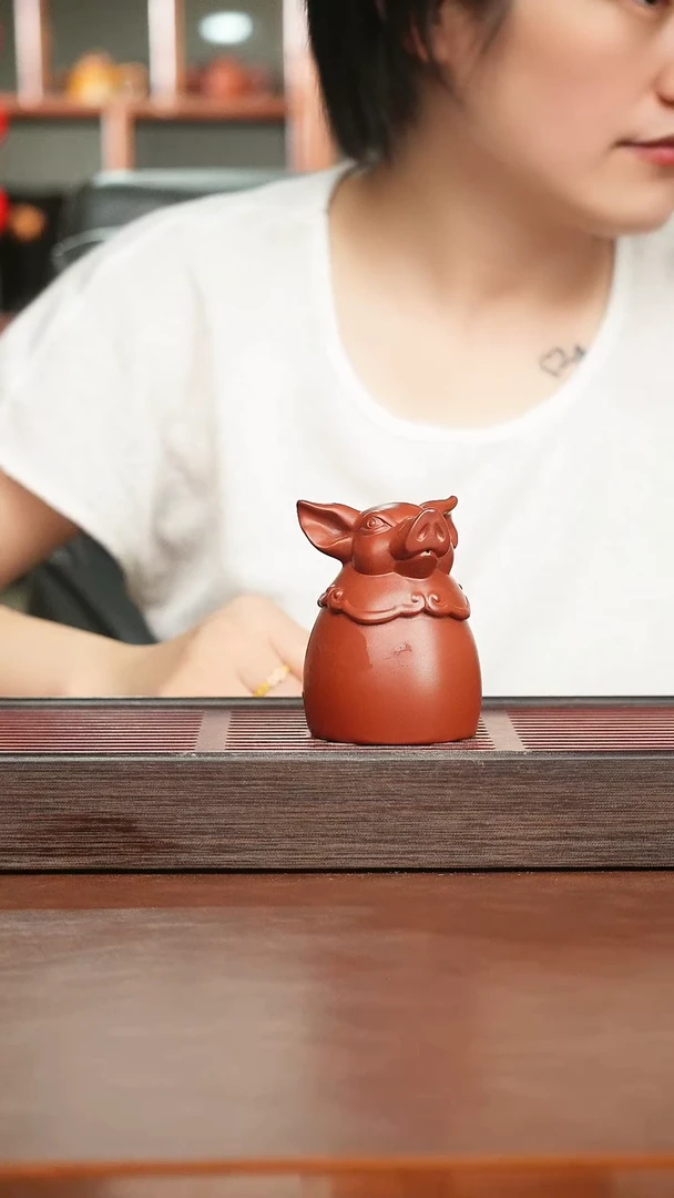 茶杯紫砂朱泥猪猪主人杯
