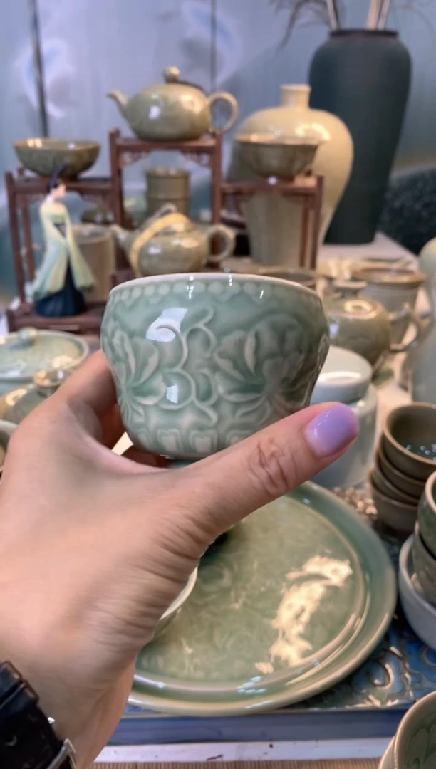 耀州窑二级瑕疵 白泥牡丹葫芦杯 1 个