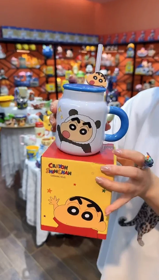 瓷片@@蜡笔小新熊猫吸管陶瓷杯