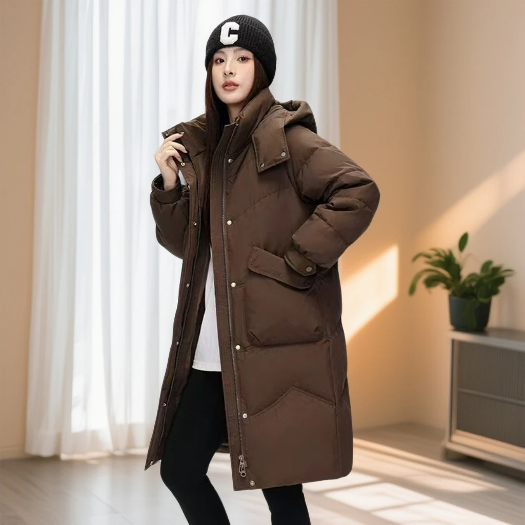 【断码清仓】韩版女宽松长款连帽中长款保暖休闲羽绒服防水时尚百搭