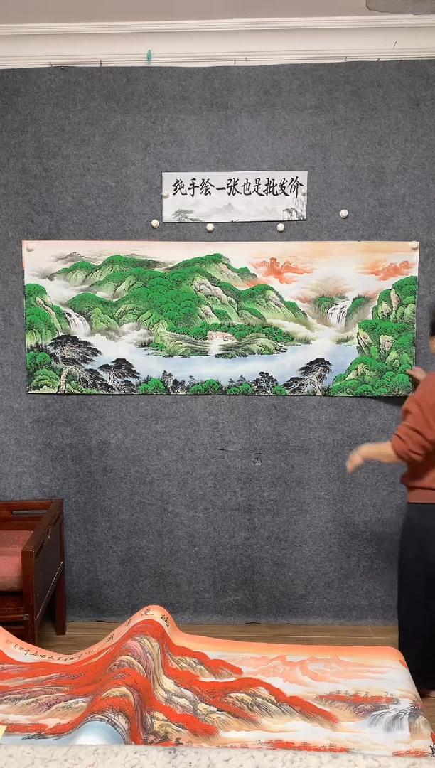 国画29 青绿山水李长田纯手绘画作尺寸180*70