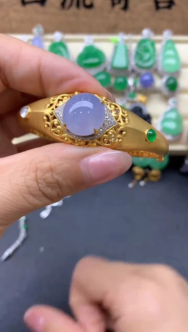 【闪购商品】翡翠手镯18K金镶嵌684-中国好珍宝