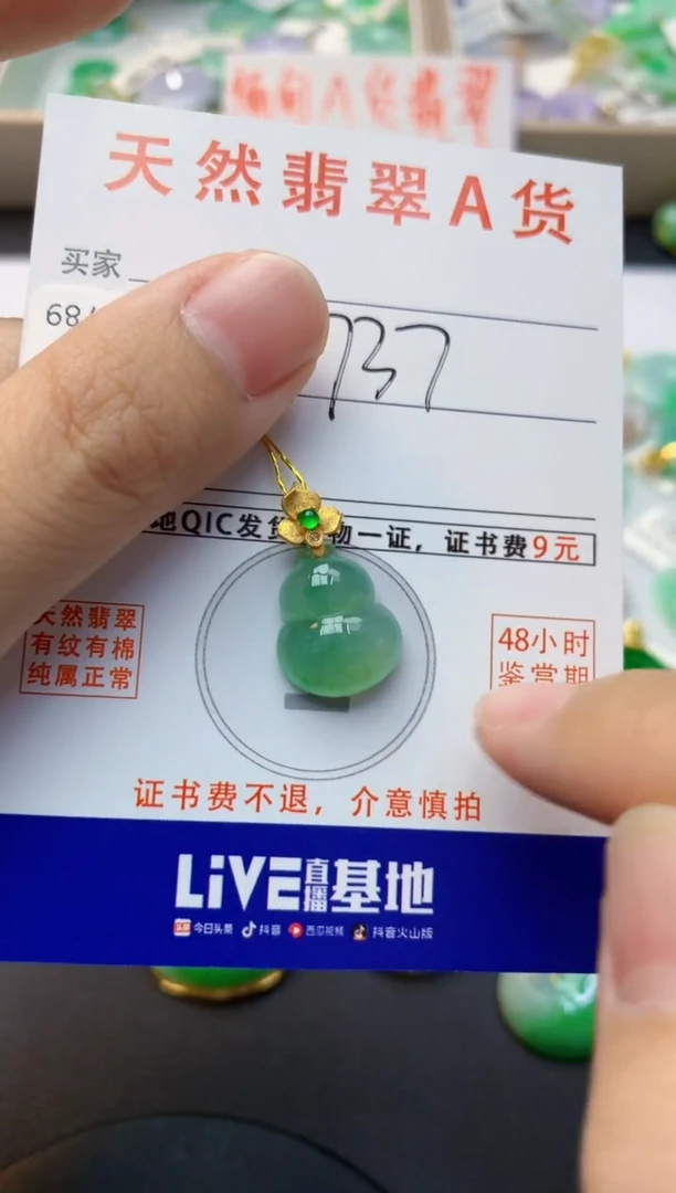 颈饰18K金镶嵌翡翠天然缅甸A货翡翠百元以上9元证书费自理