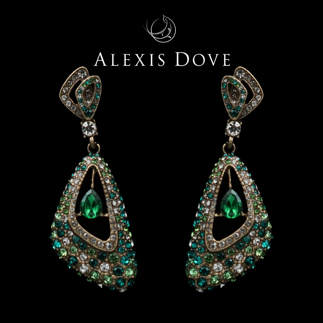 铜合金合成锆石耳饰 复古重工满镶彩色异形耳钉【乐亿】