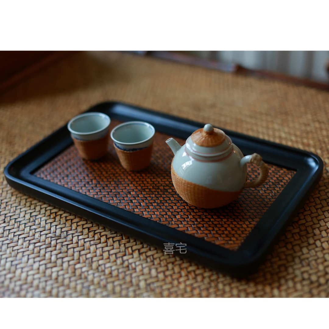 【千一】精品大漆复古竹编席面奉茶盘茶台干泡盘中式茶具托盘壶承