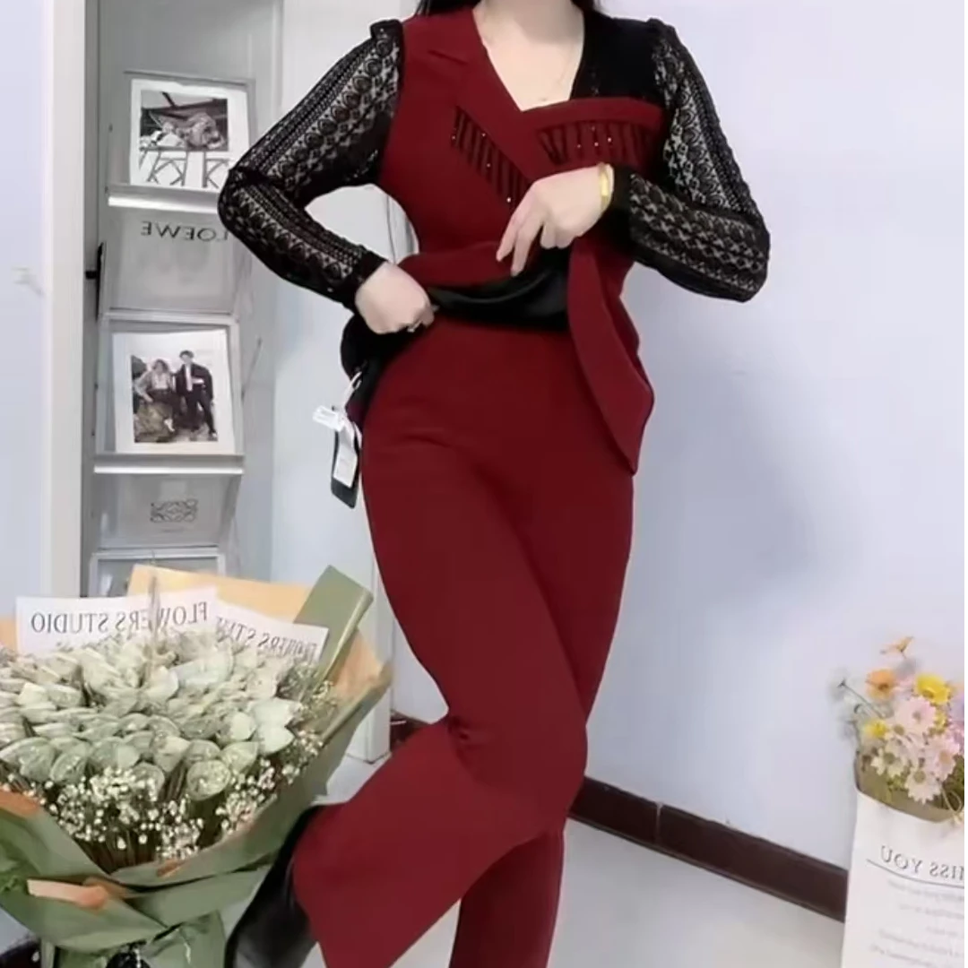 气质套装2025春季新款时尚气质百搭显瘦洋气上衣+微喇叭裤两件套