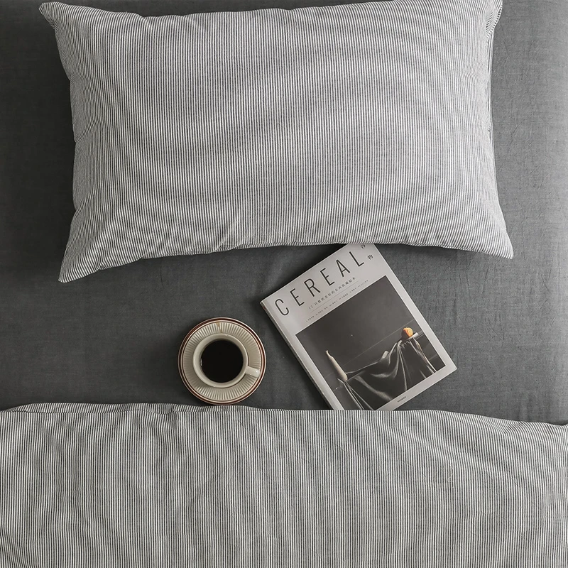 【细条枕套】无印风细条纹纯棉水洗棉枕套单双人母婴级