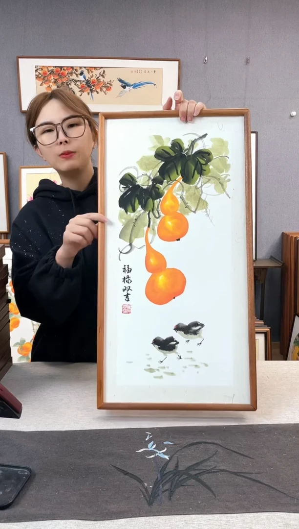 【闪购商品】国画手写手绘带框作品-35*68-葫芦