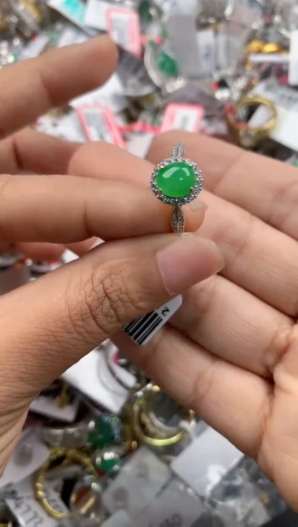 银S925镶嵌戒指翡翠5555----10