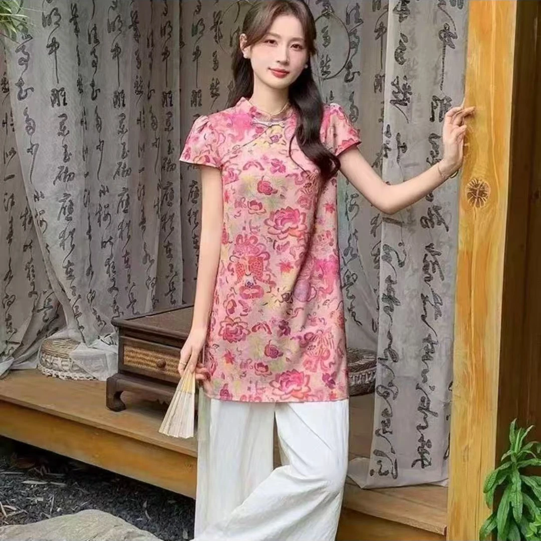 夏季新款新中式大码显瘦彩色上衣