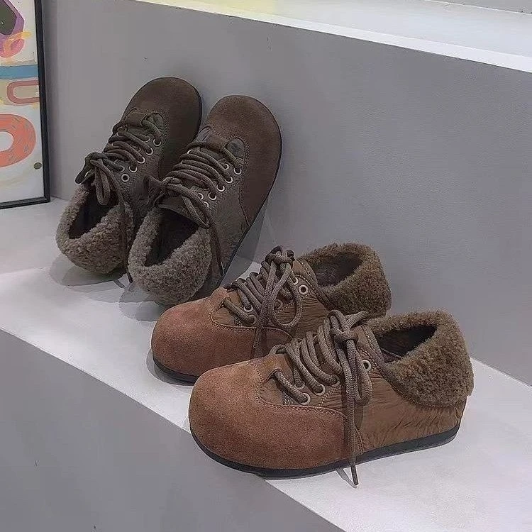 加绒德训鞋女20暖毛毛鞋复古软底棉鞋勃肯24冬季新款女鞋保