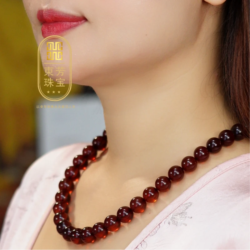東芳珠宝-12mm缅甸天然琥珀血珀项链妈妈链时尚百搭经典气质50CM