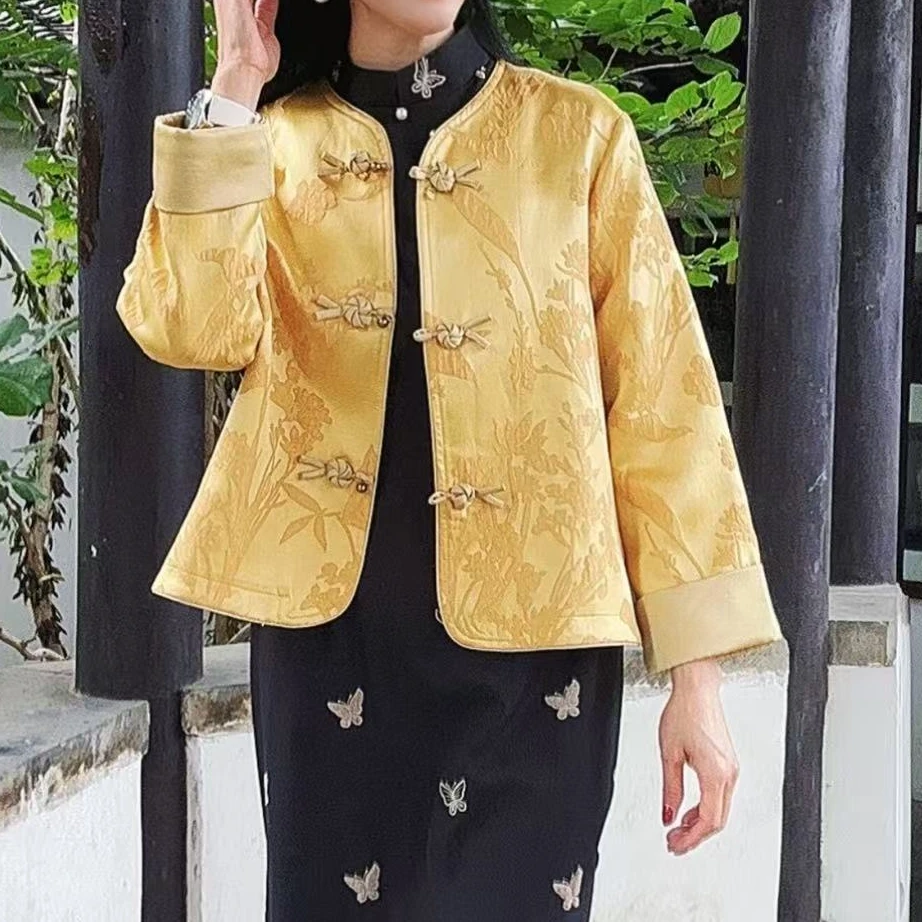 新中式绿色国风秋天漂亮短外套上衣复古轻奢气质高级感0721