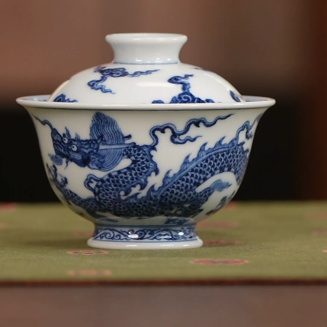 【央广非遗】司陶坊柴窑青花龙纹盖碗stf234