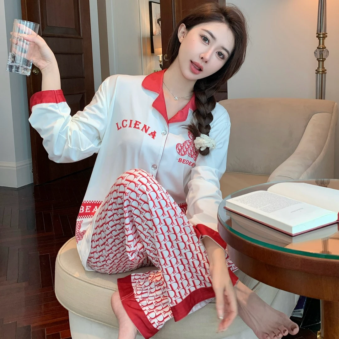 【D家小熊】睡衣女春秋款轻奢长款两件套休闲时尚宽松家居服套装女