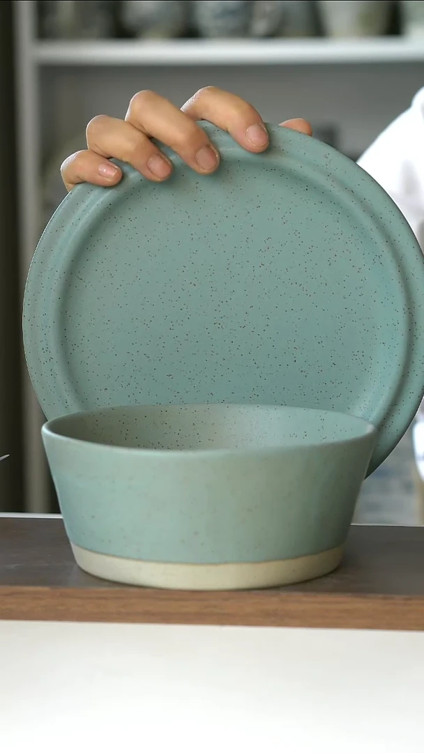 陶瓷微瑕出丹植物釉橄榄绿餐盘早餐碗@4-2@