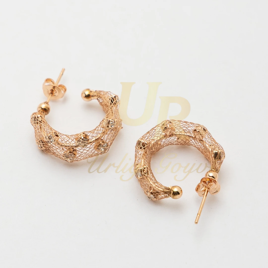 合金耳饰 9-【顺丰包邮-无运费险】织网散钻 玫瑰金色民族 耳饰