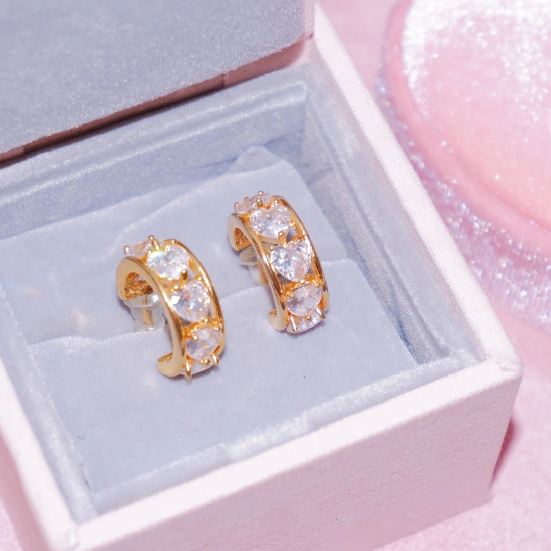 纯铜锆石耳饰 爱心锆石超闪欧美俏皮感耳钉