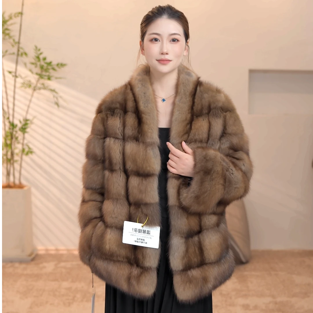 【华丽园】俄罗斯紫貂短款横排大V领时尚保暖显瘦紫貂外套