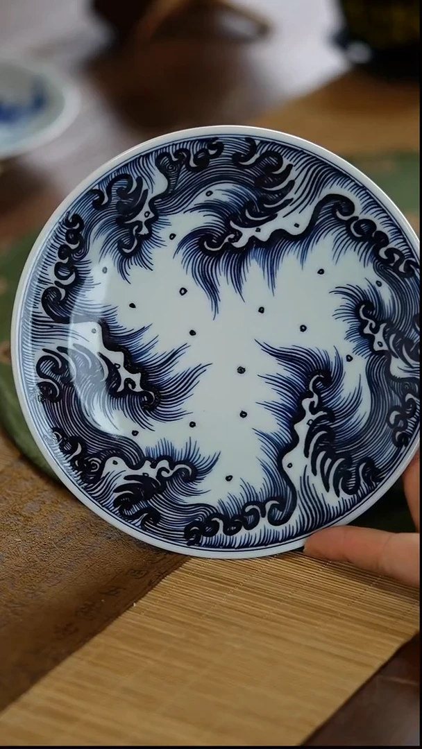 瓷景德镇陶瓷茶器海水纹壶承（16.3口径）