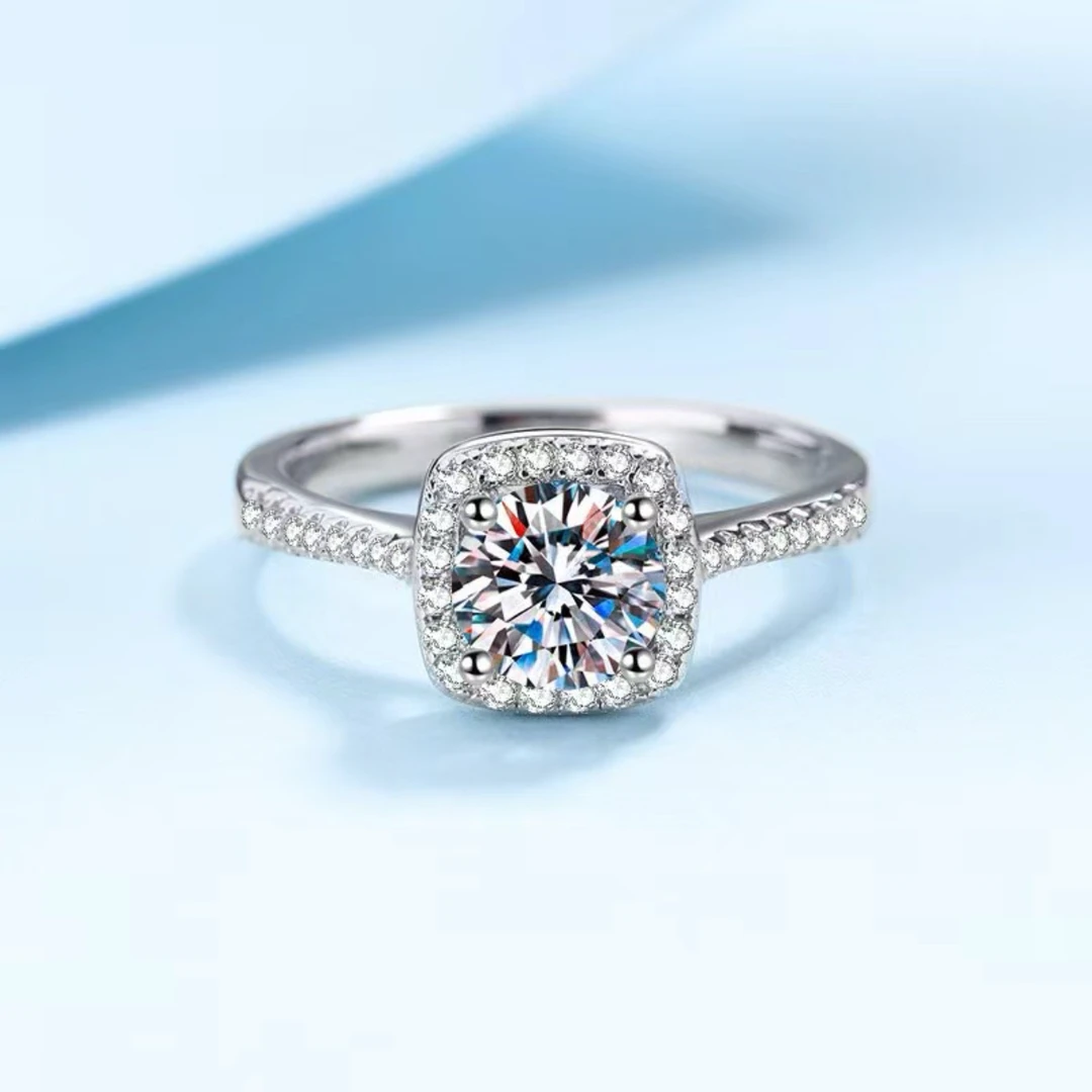 合金莫桑石戒指 ID家公主方包经典镶嵌925银莫桑钻女戒戒指女士