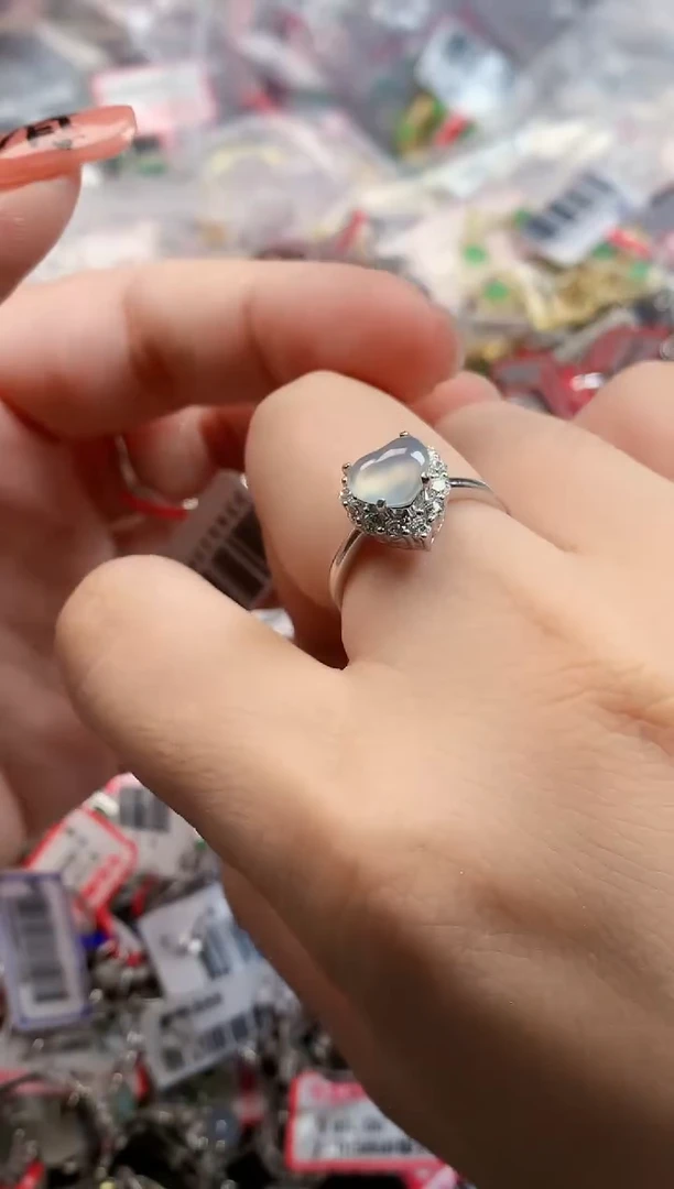 银S925镶嵌戒指翡翠天然A货缅甸翡翠