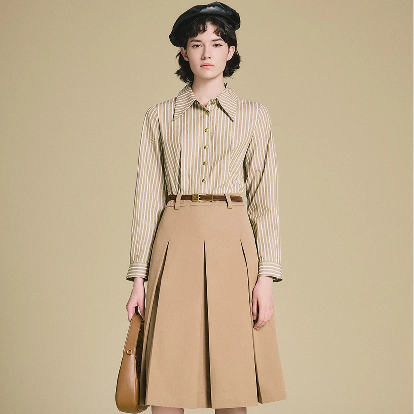 PSALTER诗篇新款显瘦气质百搭高腰时尚衬衫拼接连衣裙6C35105230