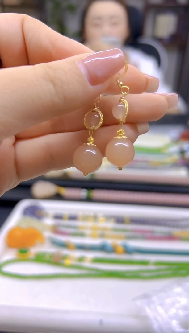 和田玉14K金镶嵌耳饰DIY款E803