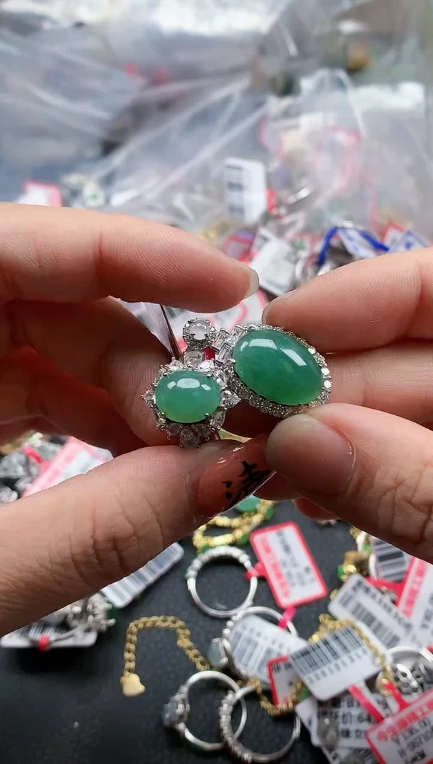 银S925镶嵌戒指翡翠天然A货缅甸翡翠