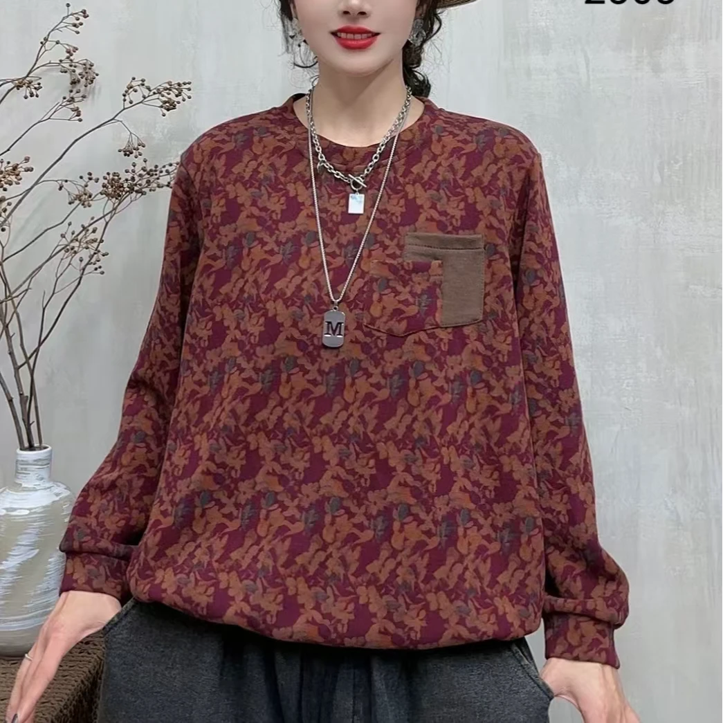8122春季新款休闲减龄碎花显瘦长袖上衣T恤