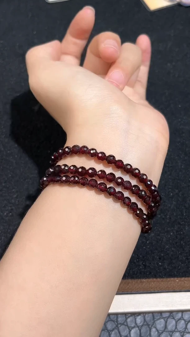 未镶嵌手链水晶91号切面酒红石榴石多圈5mm