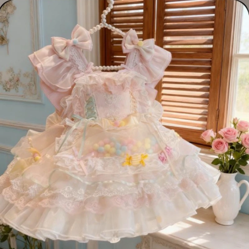 女童糖果洛丽塔公主裙儿童生日周岁礼服甜美裙子连衣裙重工蓬蓬裙